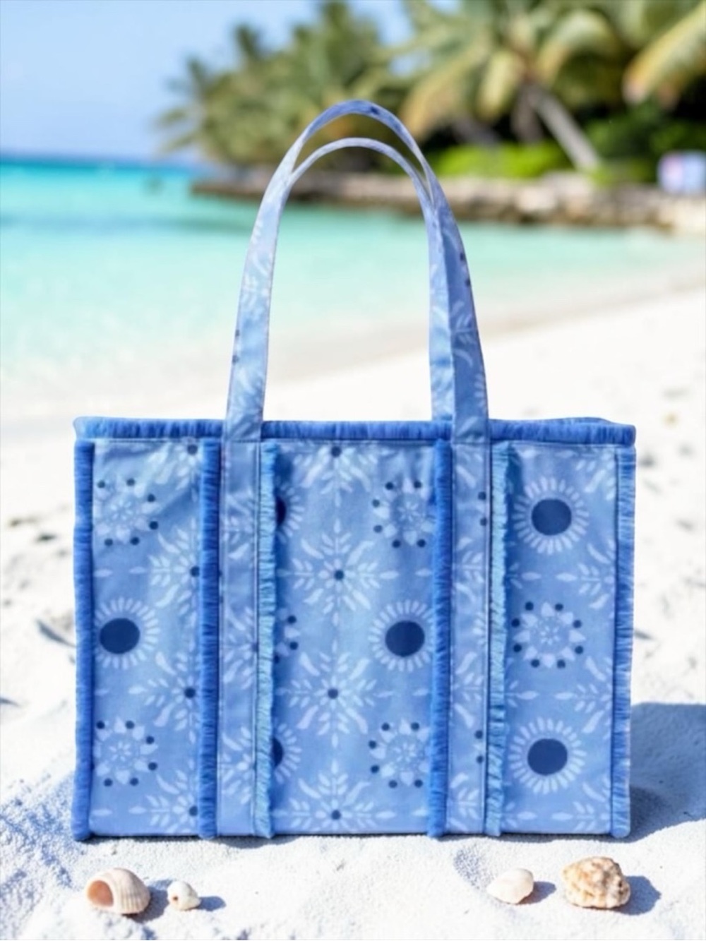 NIB Roller Rabbit x Target Star Medallion Fringe Canvas Tote Bag - Blue